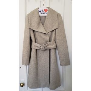 Nine West Wool Textured Gray Belted Wrap Coat